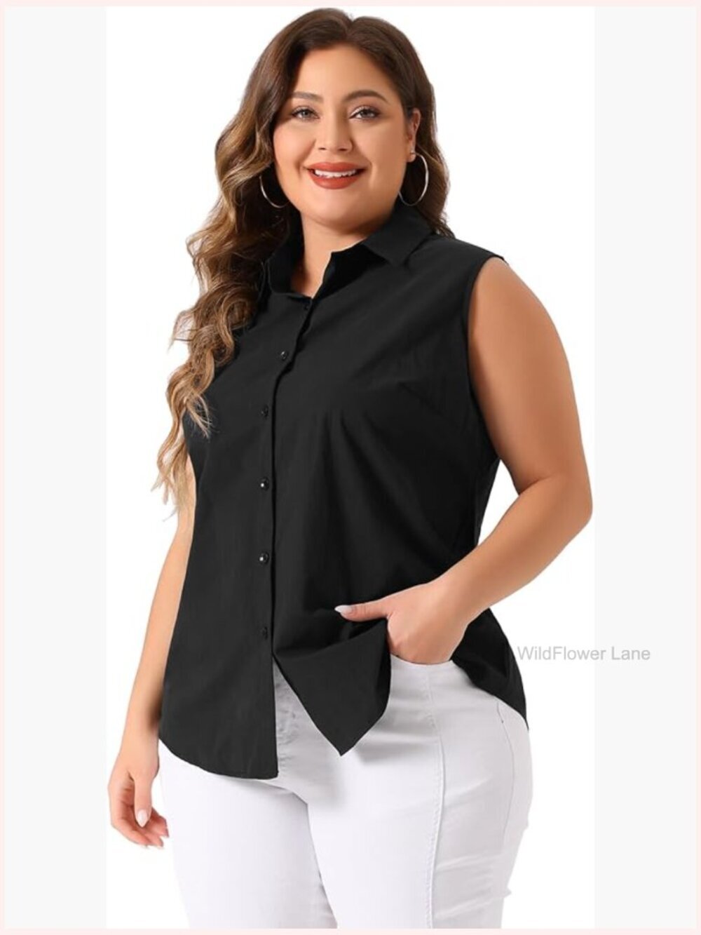 Plus Size Sleeveless Button Down Shirt Summer Casual Office Tank Top